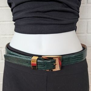 NWOT Carlisle Signed Elegant Green Leather Belt with Gold Buckle
